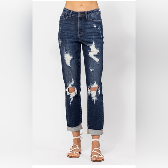 NWT Judy Blue high waist, distressed, boyfriend jeans sz 15 (32) - Picture 2 of 16